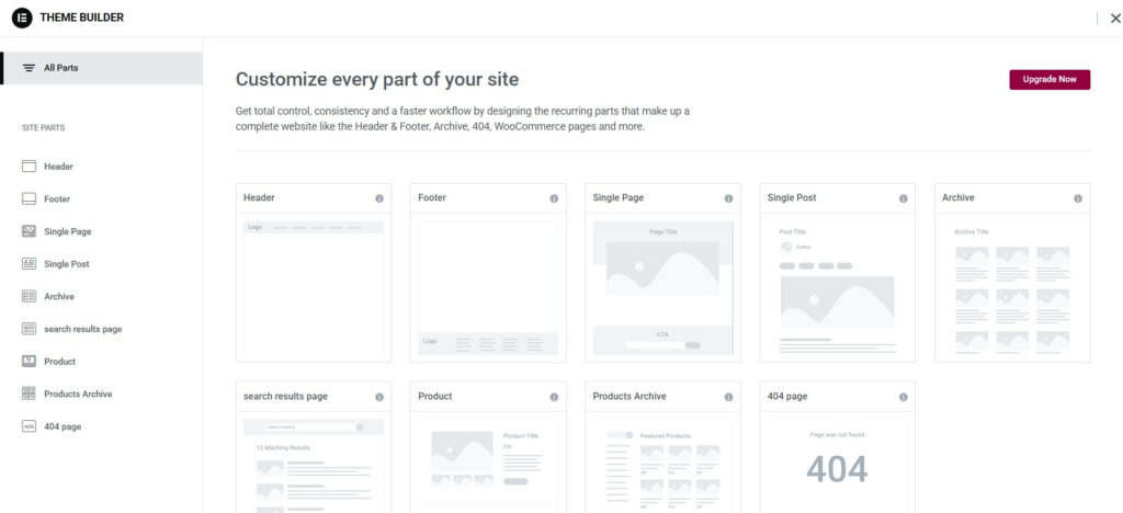 Elementor theme builder - Elementor Pro feature