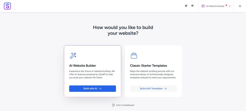 Astra starter templates welcome screen