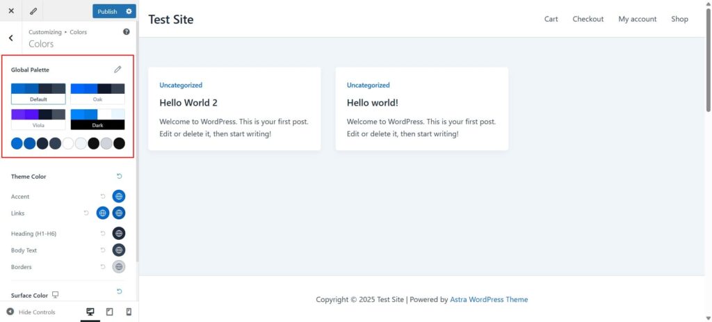 Astra theme Global color palette