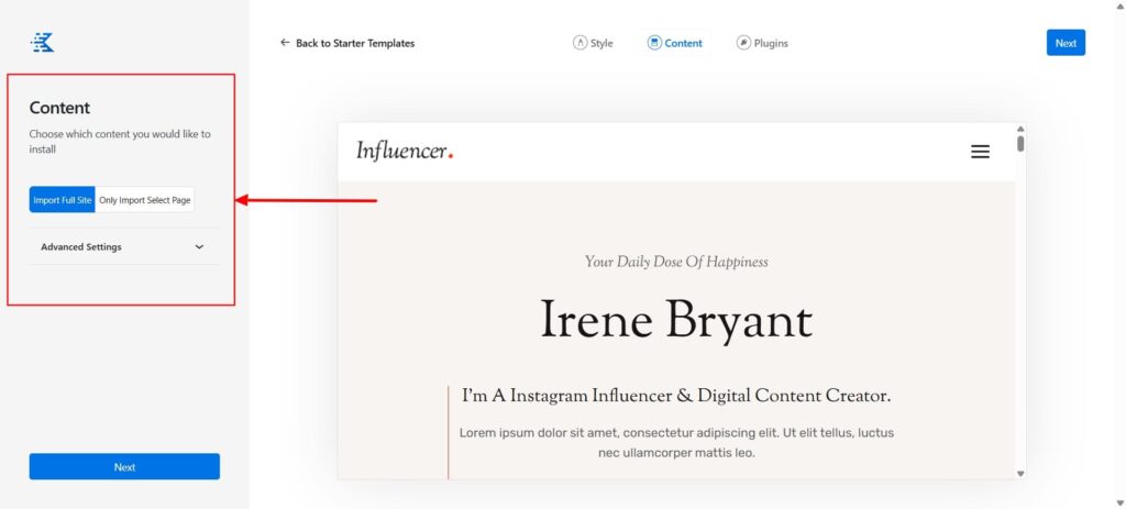 Kadence templates website vs single page