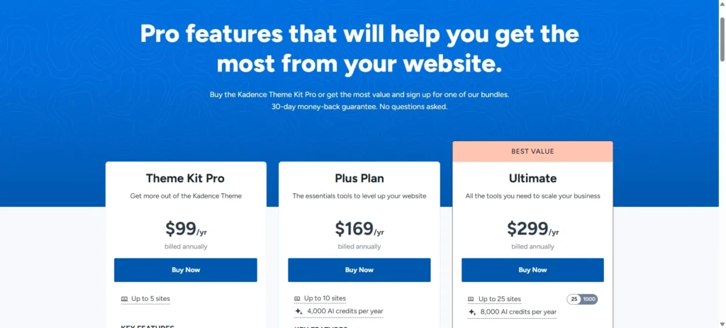 Kadence theme Pro plans