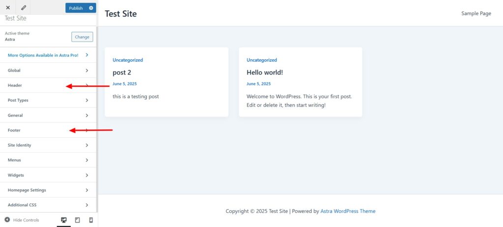 Astra header footer