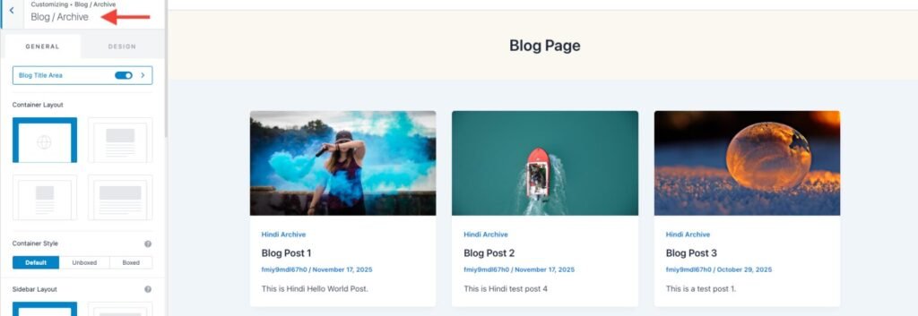 Astra theme blog page image