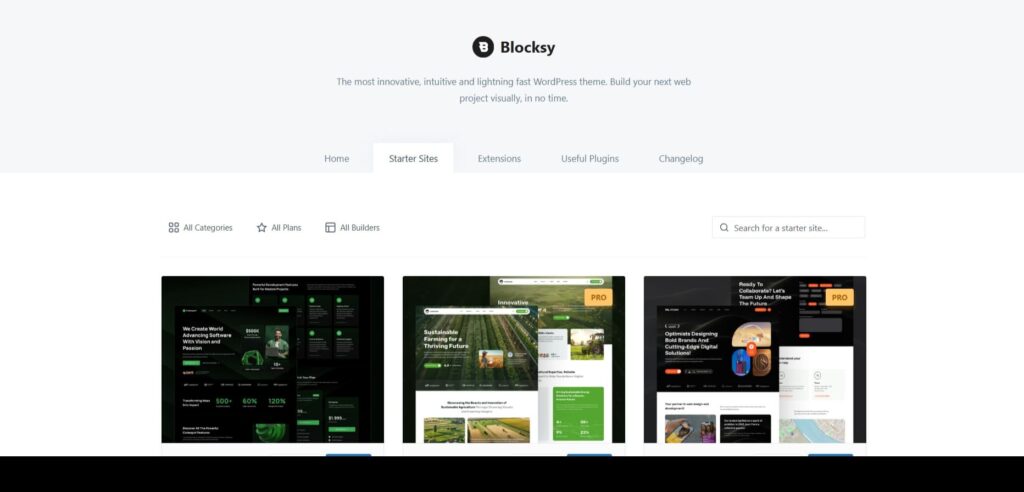 Blocksy Starter sites