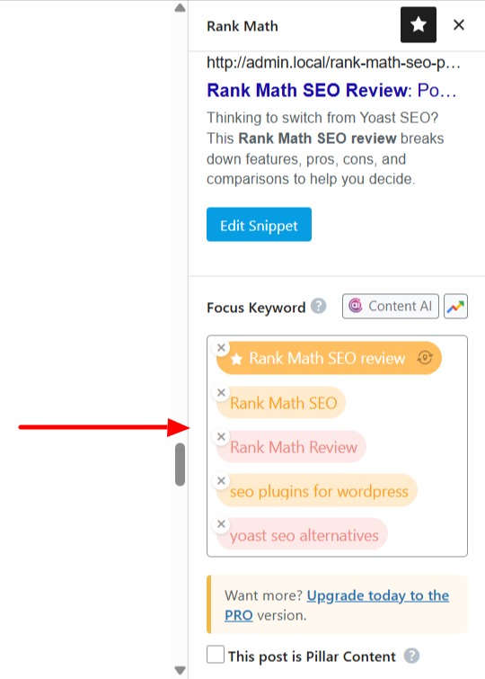 rank math focus keyword setting