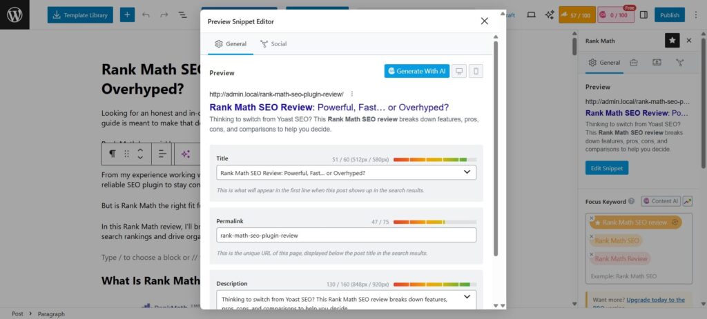 Rank Math Editor Snippet