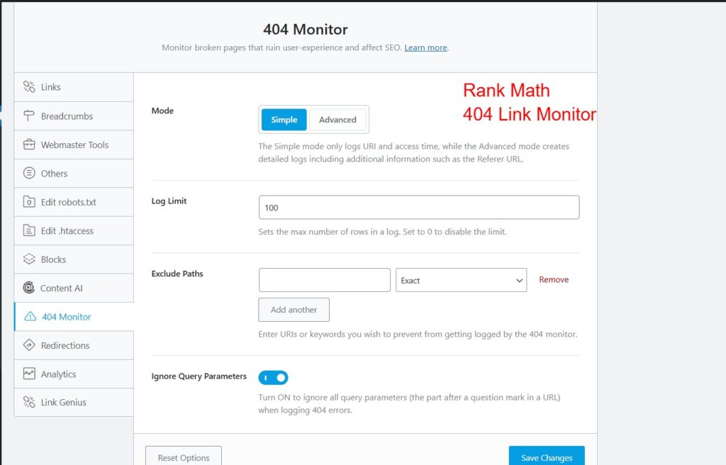 Rank Math 404 link monitor